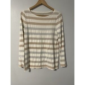 Talbots Striped Long Sleeve Top Sparkle Knit Crew Neck Beige Gray Size S‎
